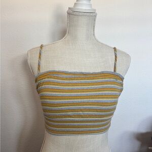 Striped Yellow and Gray Ribbed Cropped Cami Top